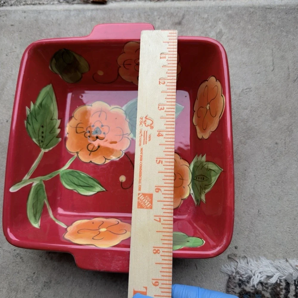 Temp-tations Floral Ceramic Baking Dish Square Red‎ Casserole Dish